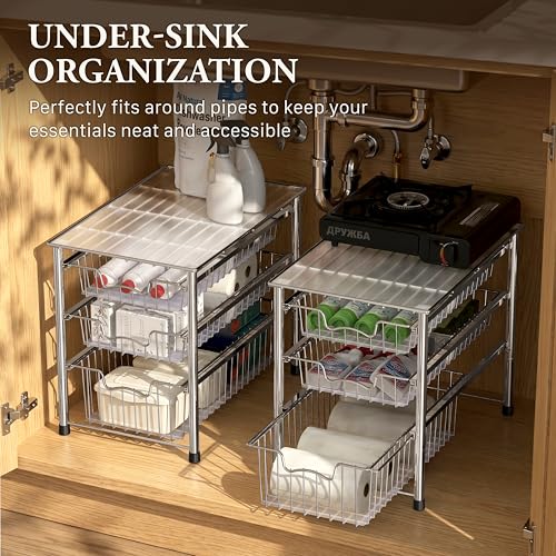 Stackable 3 Tier Sliding Basket Organizer Drawer (3-tier / Chrome)