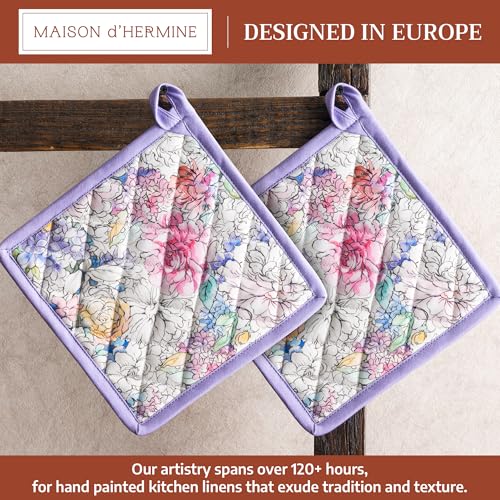Pot Holders 100% Cotton Potholders (044 - Floral Love / 8" x 8" (Pot Holder Pack of 2))