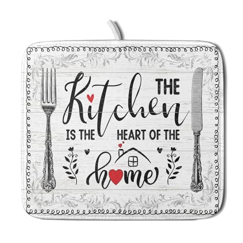 White Kitchen Dish Drying Mat 16x18 Inch Knife Fork Dish Drainer Rack Mats Microfiber Absorbent Protector for Kitchen Countertop Decor (home kitchen / 16" x 18")