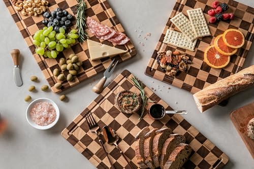 Cutting Boards for Kitchen (Wood Checkered / 17"L x 12"W)