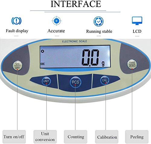 Lab Scale 30kgx0.1g Digital Precision Scale Electronic Balance Laboratory Weighing Industrial Scale Kitchen Counting Scale Scientific Scale Calibrated 110V (30kg / 0.1g)