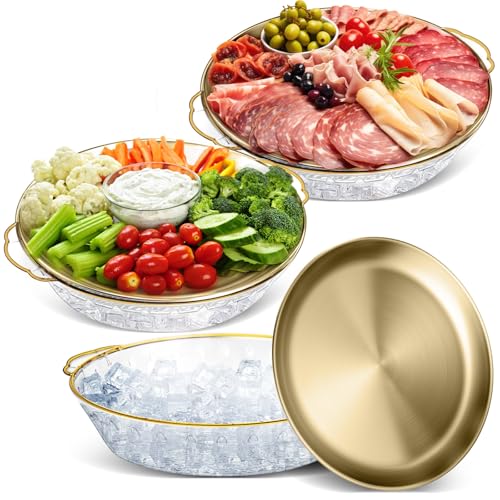 3 Set 11.8" Chilled Serving Tray Compartments for Parties (Gold)