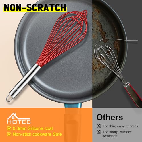 4 Pieces Silicone Whisks Set (Red,Silver)