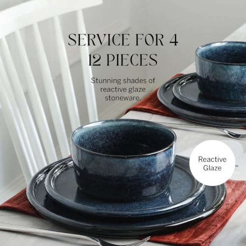 Eden 12 Piece Dinnerware Set Stoneware (Dark Blue / 12-Piece - Service for 4)