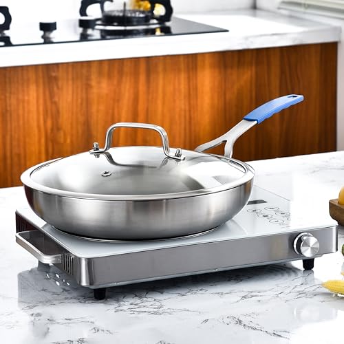 8.5-10-12 Inch Stainless Steel Pans Set with Lid, Detachable Handle
