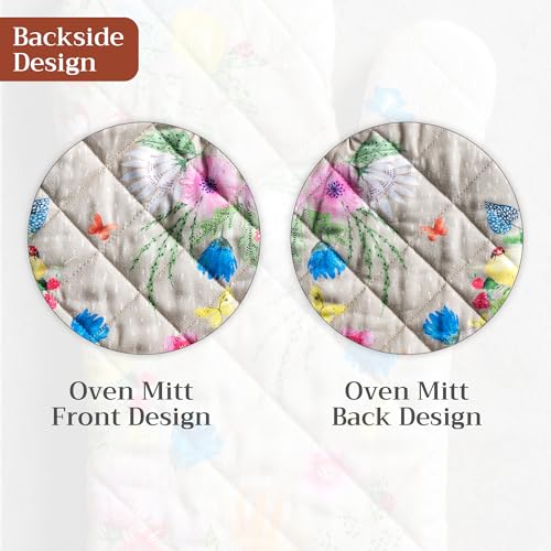 Maison d'Hermine Oven Gloves 100% Cotton Oven Mitt (105 - Jardin D'ete - Fog / 7.5" x 13" (Oven Mitt))