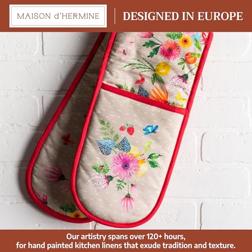 Double Oven Mitts 100% Cotton Double Oven Glove (105 - Jardin D'ete - Fog / 7" x 35" (Double Oven Mitt))