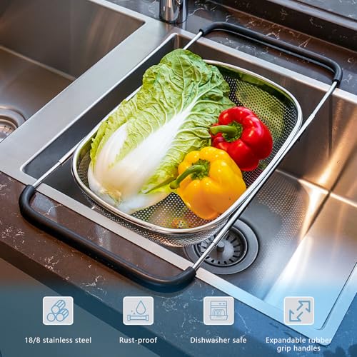 Over the Sink Metal Strainer and Colander for Kitchen