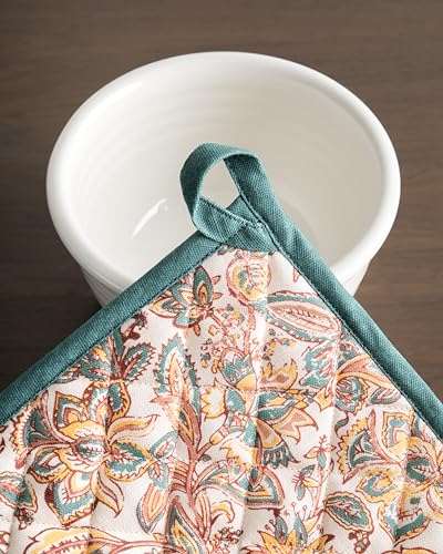 Pot Holders 100% Cotton Potholders (047 - Nila / 8" x 8" (Pot Holder Pack of 2))