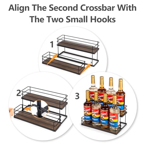 8 Bottle Capacity Coffee Syrup Organizer 2 Tier Coffee Syrup Stand Shelf for Coffee Bar Kitchen Small Wine Rack for Bar Family Storage for Syrup Wine Dressing