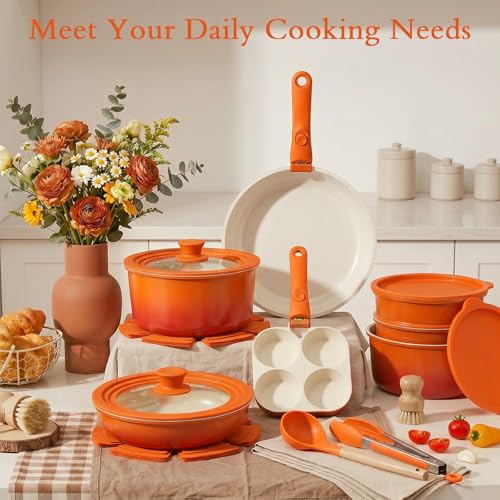 Pots and Pans Set Non Stick (Orange Gradient / 21PCS-Big Size)