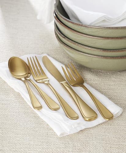 Flight Gold Satin 20 (20-Piece Flatware Set, Gold)