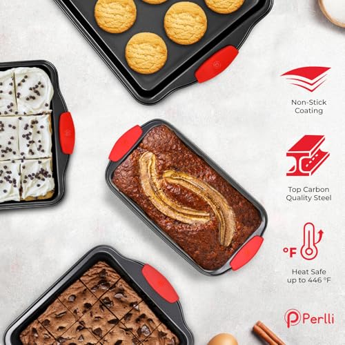Non-Stick 17-Piece Baking Pan Set, BPA-Free Carbon Steel Bakeware Set with Silicone Handles, Stackable Kitchen Oven Set, Cookie Sheet, Baking Tray, Baking Sheet Set, Utensils, Oven Safe (446°F) (17 Piece)