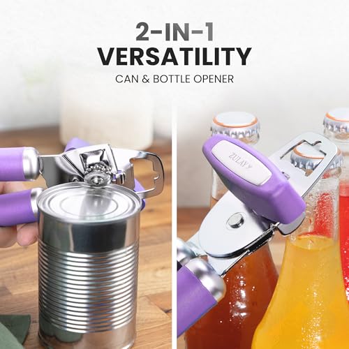 Manual Can Opener Heavy Duty Patented Stainless Steel (Lavender / Comfy Grip)
