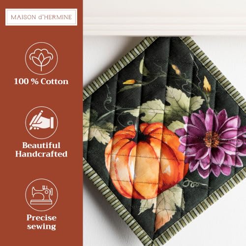 Pot Holders 100% Cotton Potholders (026 - Pumpkin Garden - Dark Green / 8" x 8" (Pot Holder Pack of 2))