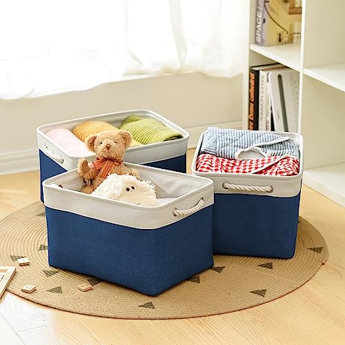Organization and Storage for Organizing (White & Blue / 3PCS/Large Cube - 16L×12W×12H)