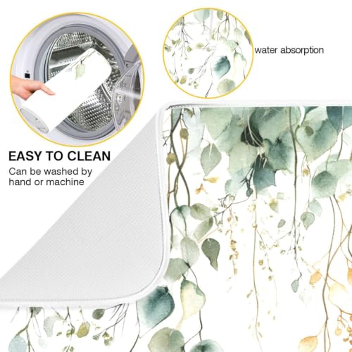 Green Sage Leaves Dish Drying Mat for Kitchen Counter Absorbent Microfiber Drying Pad (18" x 24")