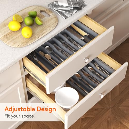 Extra Large Silverware Drawer Organizer (Dark Gray / XL (13-22''W x 15''D))