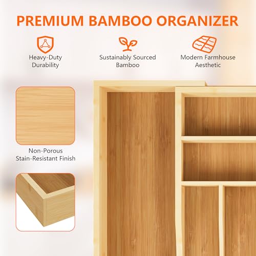 Expandable Bamboo Drawer Organizer Cutlery 6 (6-8 Slots)