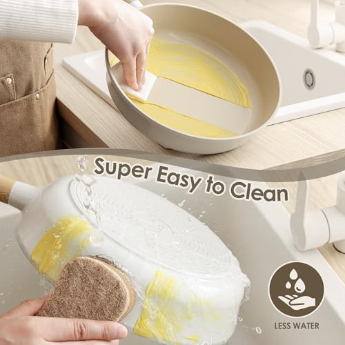 17Pcs Ceramic Nonstick Cookware Set Non (Cream Ceramic / 15 Pieces)