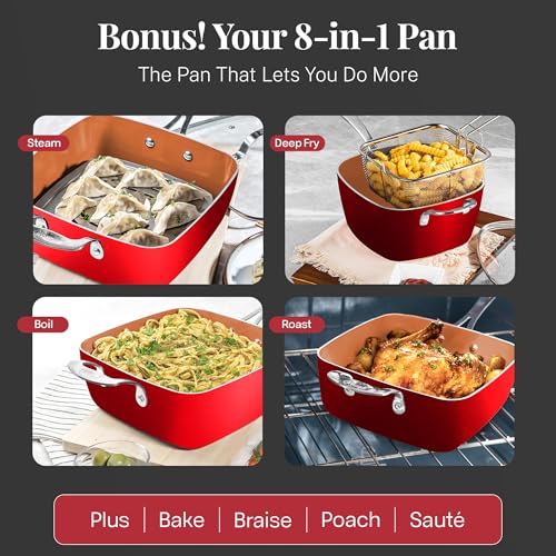 20 Pc Pots and Pans Set Nonstick Cookware + Bakeware Set (Red / 20 Piece Set)