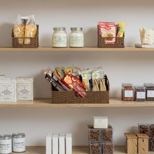 Pantry Storage Baskets (Dark Brown(Paper Rope) / 17"L x 11"W x 7½"H + 2x 7½"L x 9½"W x 6¾"H)