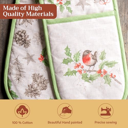 Double Oven Mitts 100% Cotton Double Oven Glove (115 - Christmas Dew / 7" x 35" (Double Oven Mitt))