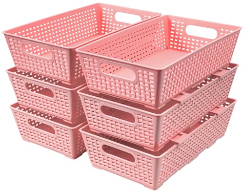 Stackable Woven Plastic Basket (Pink)