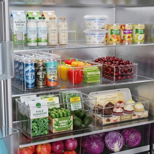 8 PACK Freezer Organizer Bins Fridge Organizers and Storage Stackable Refrigerator Organizers Bins with Side Handles Clear Storage Bins for Pantry (8 Count)