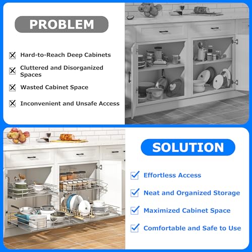 2 Tier Kitchen Cabinet Pullout Shelf and Drawer Organizer (W17 (17"W x 22"D) / 2 Tiers)