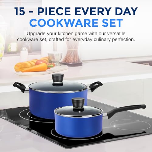 15 Pc Blue Nonstick Cookware Set (Blue)