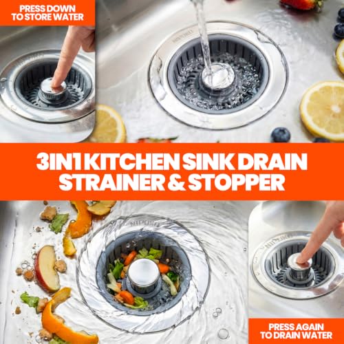 3 in 1 Kitchen Sink Drain Strainer Stopper Basket Pop Up Silver (2pack / Silver)