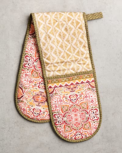 Double Oven Mitts 100% Cotton Double Oven Glove (036 - Damask / 7" x 35" (Double Oven Mitt))