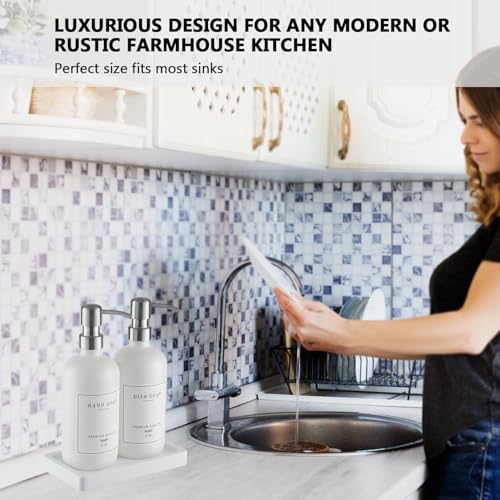 Thick Glass Soap Dispenser (White Bottle/Brushed Silver Pump + Tray + Funnel)