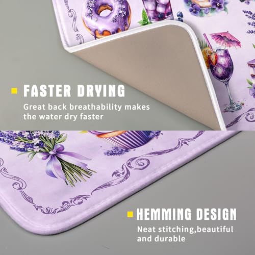 Purple Dish Drying Mats for Kitchen Counter Washable Drying Pad Absorbent Coffee Mat (Dreamy Dessert Purple / 18" x 16")