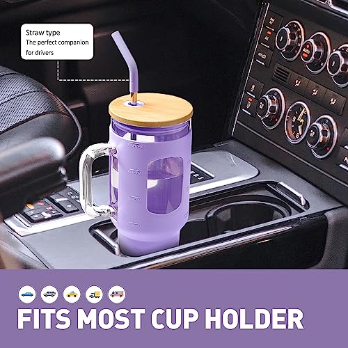 Glass Tumbler with Straw and Lid (Purple / 40 Ounces)