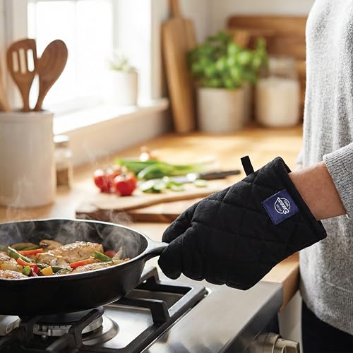 Oven Mitts and Pot Holders Set (Oven Glove + Pot Holder / Full Black)