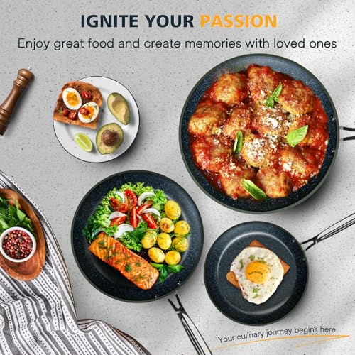 3-Piece 8”, 10”, 12” Forged Lightweight Frying Pan Set (3pc Fry Pan Set / Cool Gray)
