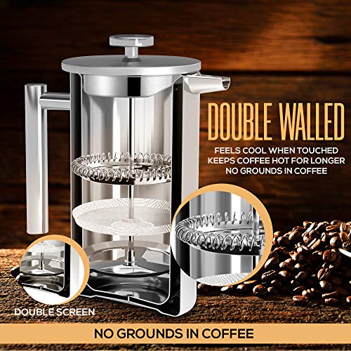 304 Grade Stainless Steel French Press 12 Oz (Silver / 12 Ounce)
