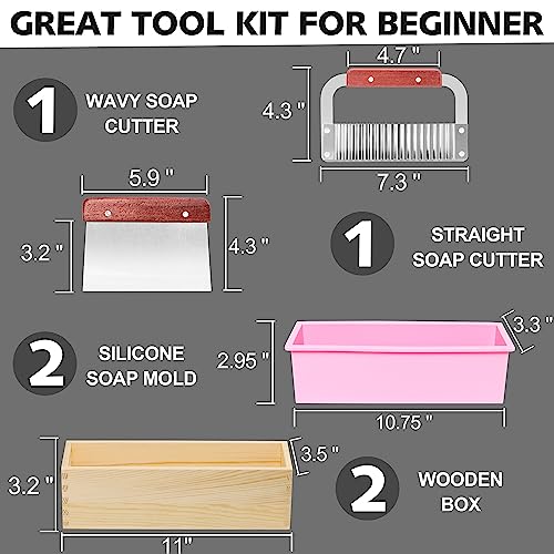 2 pcs Rectangular Soap Molds Kit with Cutters (Pink+Yellow - Rectangle)