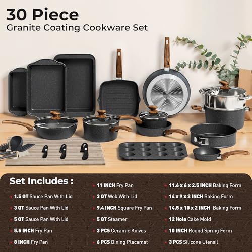 30 Pcs Pots and Pans Set Non Stick (Black / 30 PCS Cookware Set)