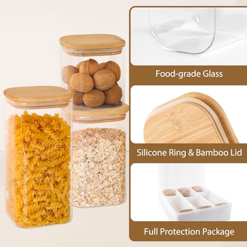 6 Pack Square Glass Storage Containers with Bamboo Lids (6 Count)