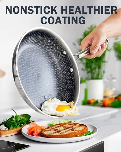 6 Piece Hybrid Nonstick Frying Pans Set with Glass Lids (8 and 10 and 12 Inch)
