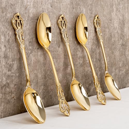 30PCS Gold Plastic Spoons 8.1inch Vintage Soup Spoons for Dinners (30-Gold / Spoons)