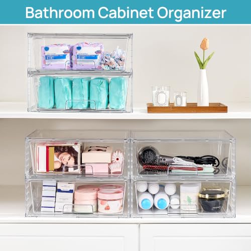 6 Pack Large Clear Stackable Storage Drawers for Closet (6 Count)