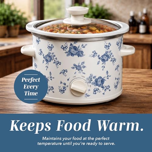 2QT Mini Electric Round Slow Cooker (Floral Blue / 2 Quarts)