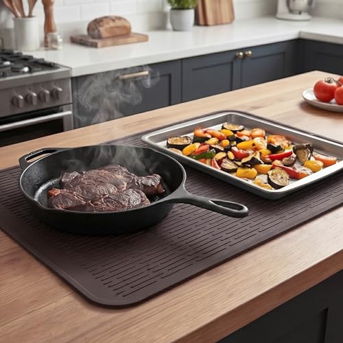Silicone Dish Drying Mat for Multiple Usage (Coffee / 28"L x 18"W)