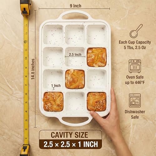 Silicone Brownie Pans with Dividers (Cream / Square (12 Cups Pan, Pack of 2))