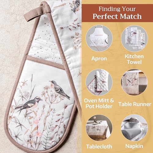 Double Oven Mitts 100% Cotton Double Oven Glove (058 - Meadow Florals - Brown / 7" x 35" (Double Oven Mitt))