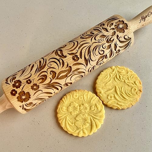 Embossing Rolling Pin VERONICA with Elegant Bloom Pattern